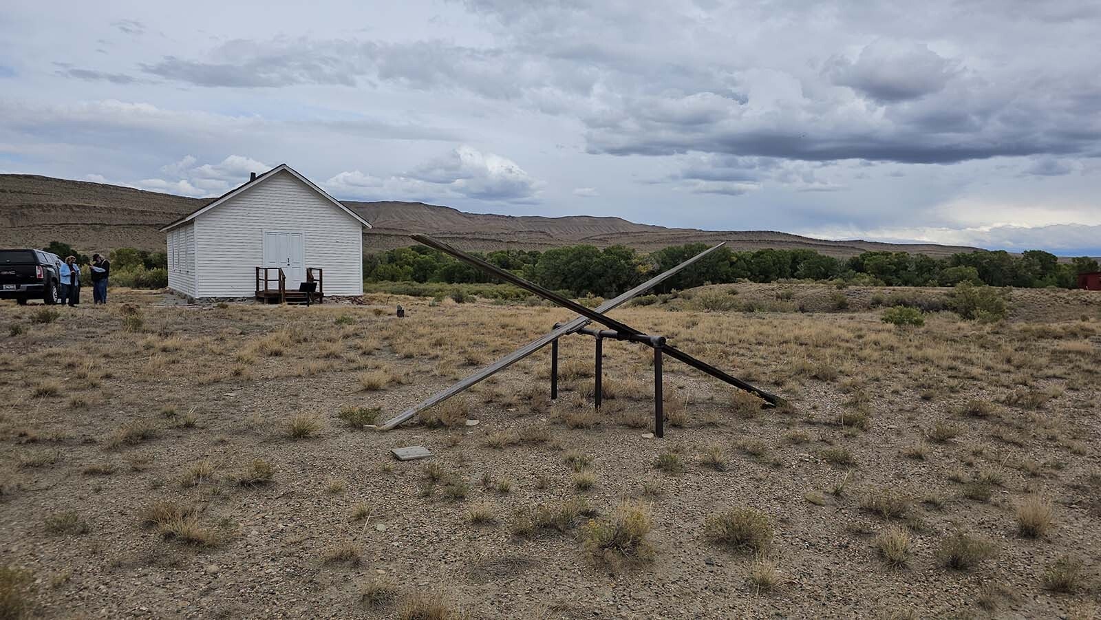 The schoolhouse at Fort Steele, with a pair of seesaws that remain. It was among the many sights along the way during  the Alliance for Historic Wyoming's Lincoln Highway "Unbarred" tour.