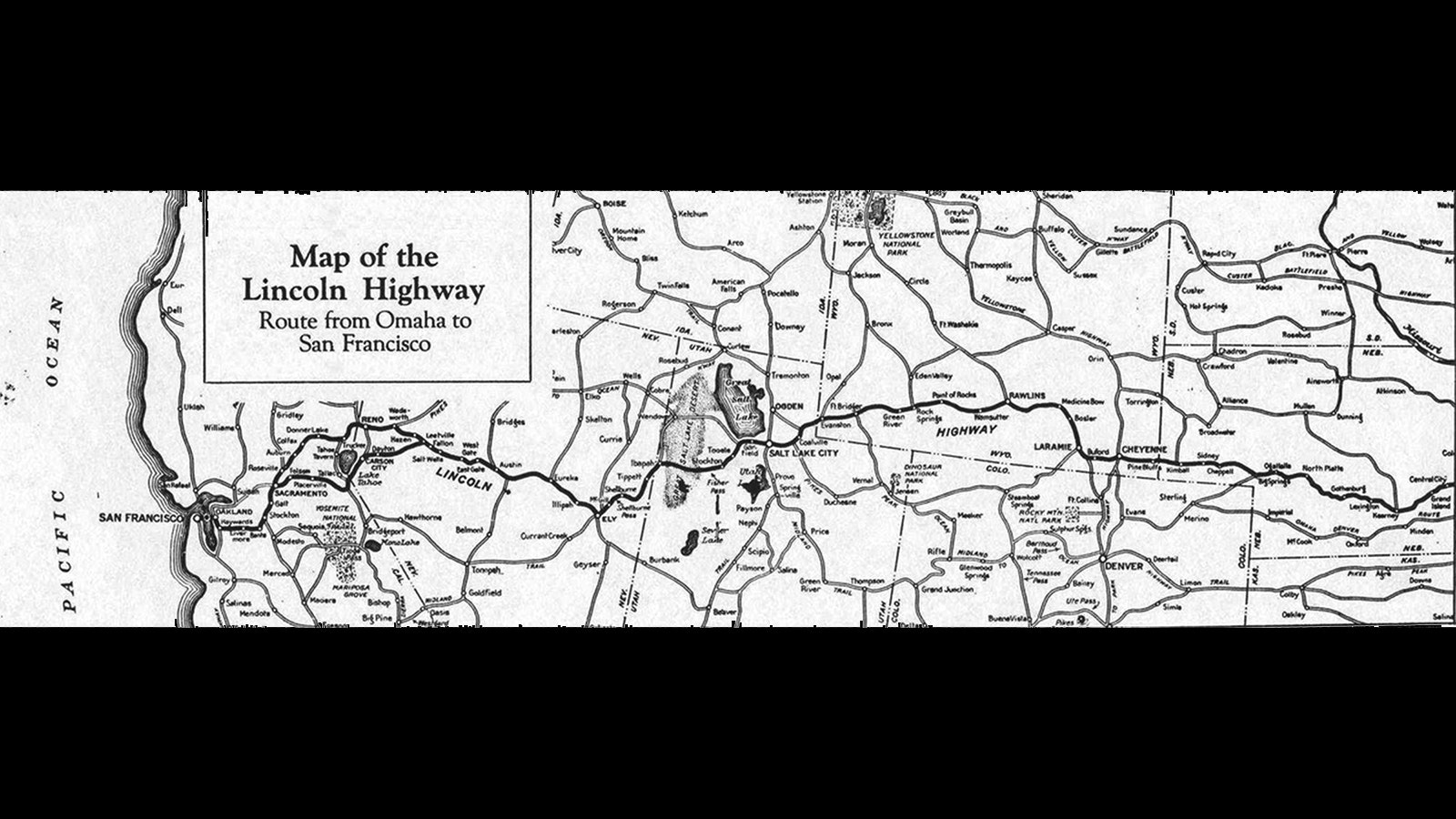 This map shows the original route of the Lincoln Highway in 1913.
