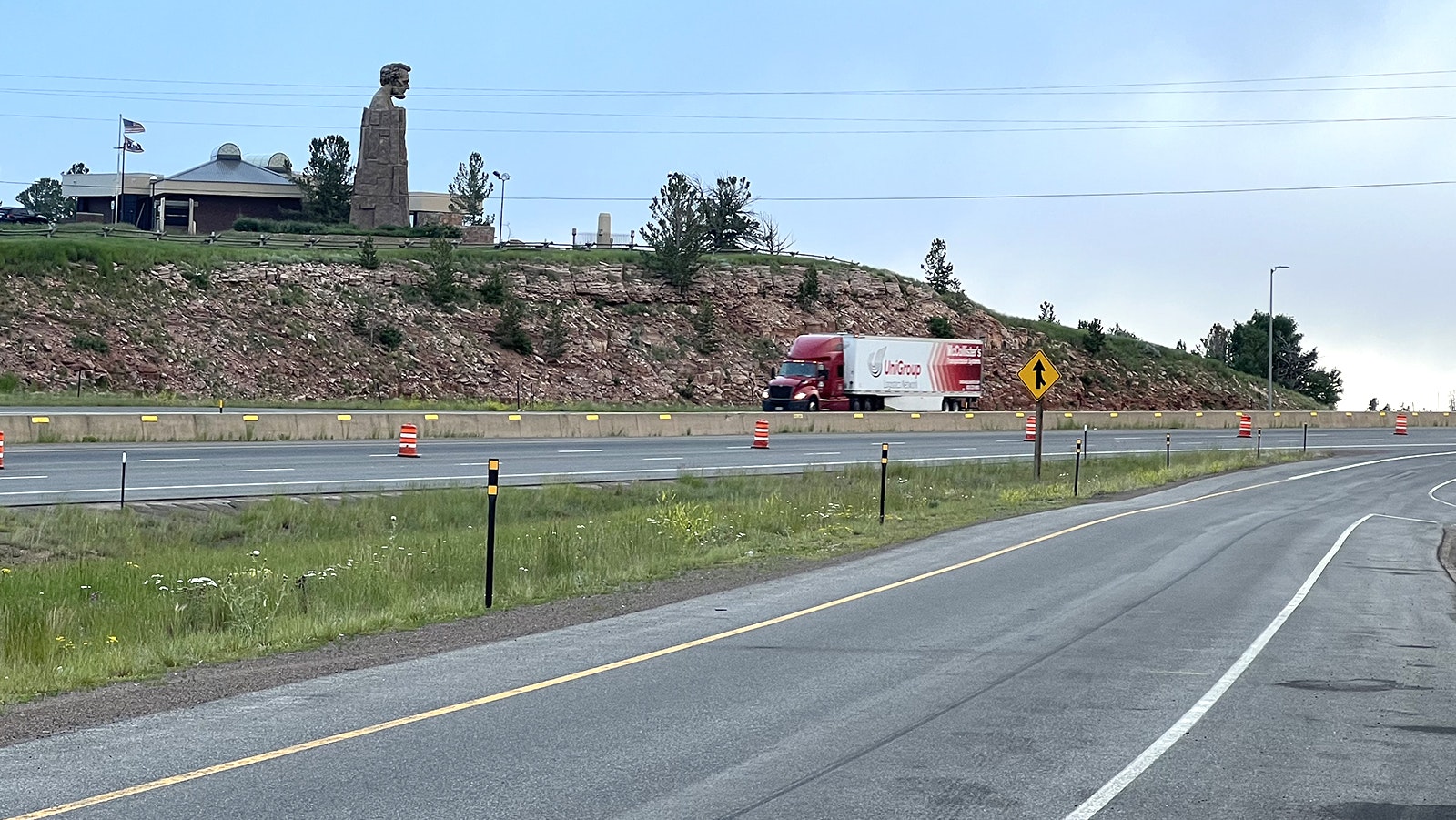 The Abraham Lincoln Memorial Monumentl towers over a rest stop at the top of Sherman Hill along Interstate 80 between Laramie and Cheyenne.