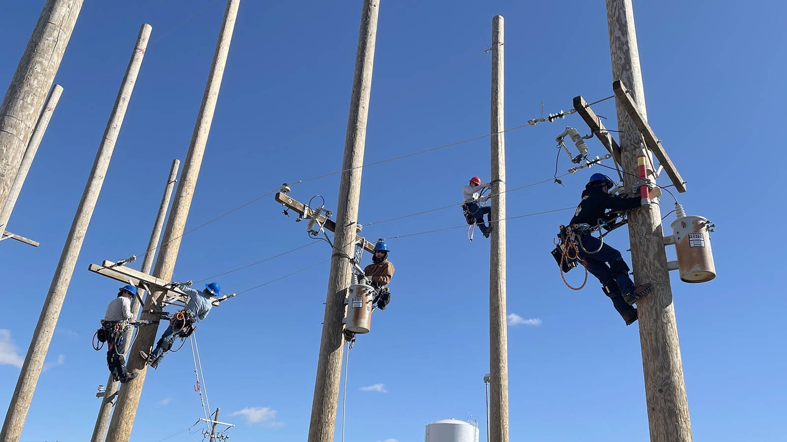 Students in Wyoming's only college program for power line training spend a lot of time on poles.