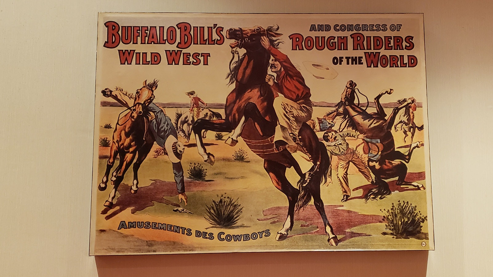 No one is sure where the billboards on the wall came from, but they advertise iconic Western scenes, most of them related to Wyoming.