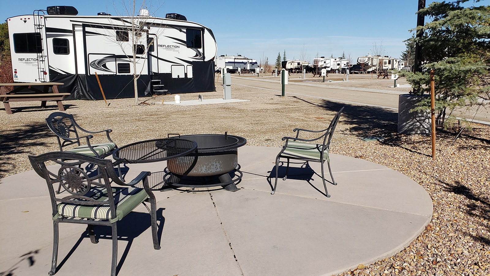 The RV site with picnic areas like this one is a new addition to Little America Wyoming.