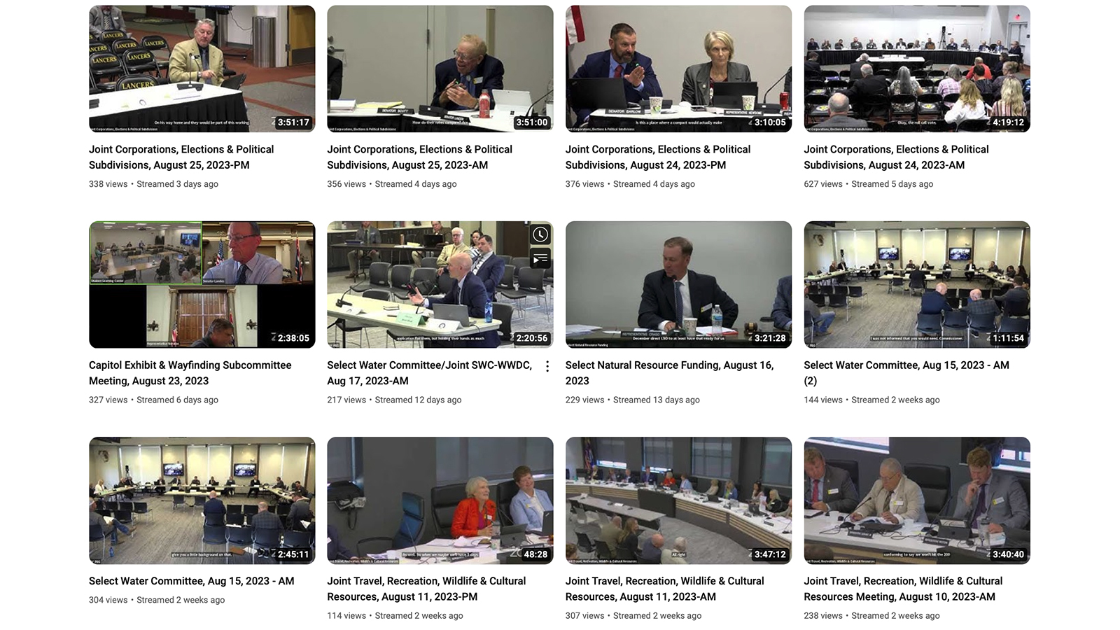 There are hundreds of meetings that were livestreamed over YouTube then saved to the platform for people to watch as they wish at the Wyoming Legislature's YouTube page.