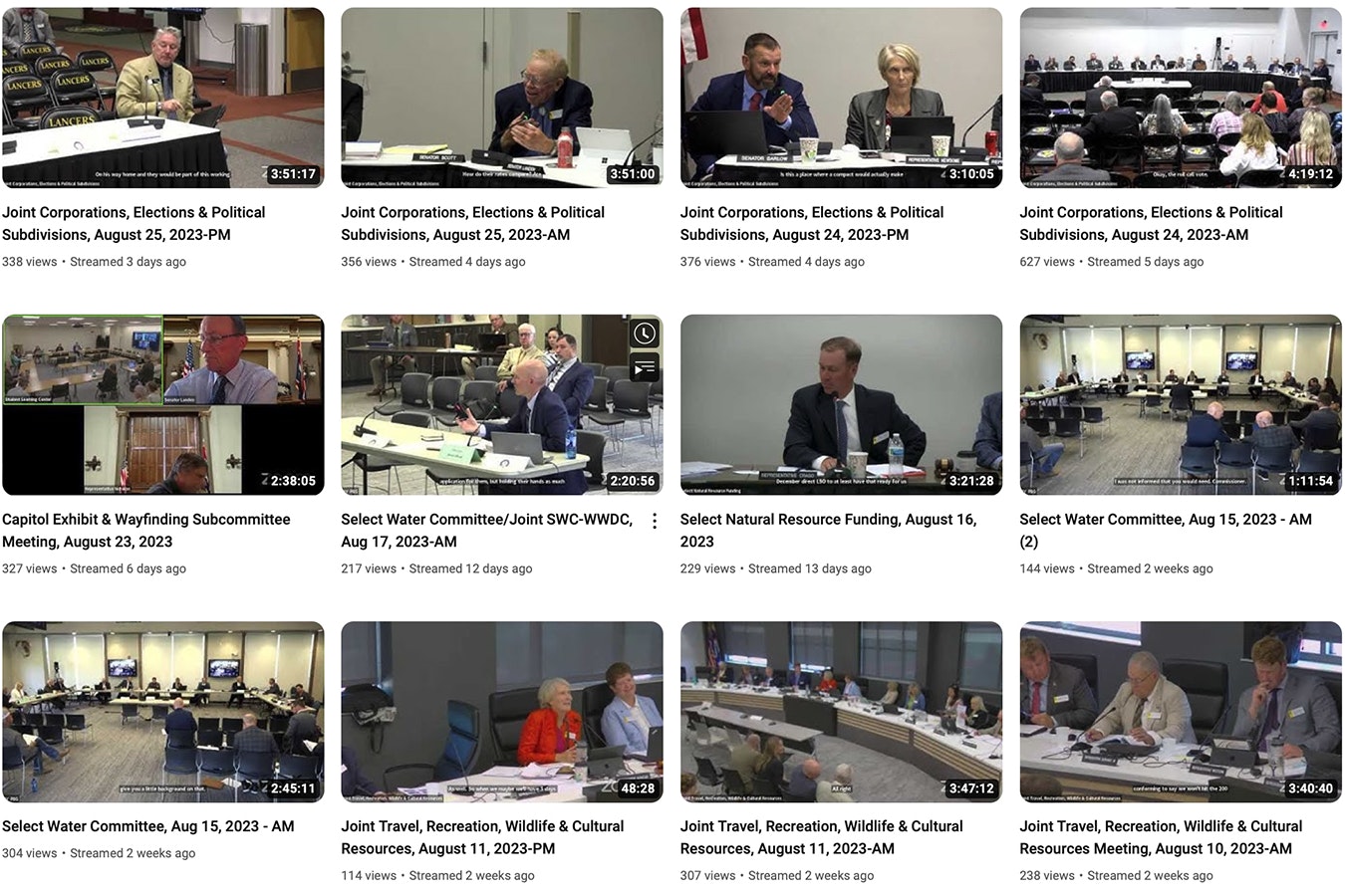 There are hundreds of meetings that were livestreamed over YouTube then saved to the platform for people to watch as they wish at the Wyoming Legislature's YouTube page.