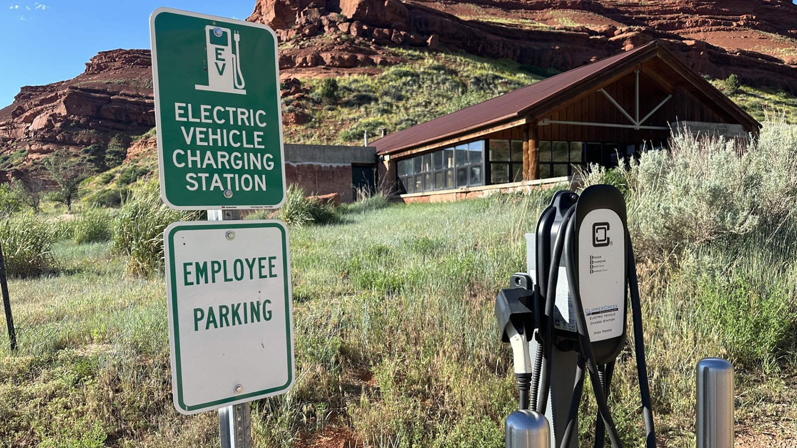 This solar-powered EV charging station on the 5,000-acre Red Canyon Ranch in the middle of nowhere near Lander, Wyoming, was put there as part of a test to see how EVs perform in the brutal Wyoming weather and rugged terrain.