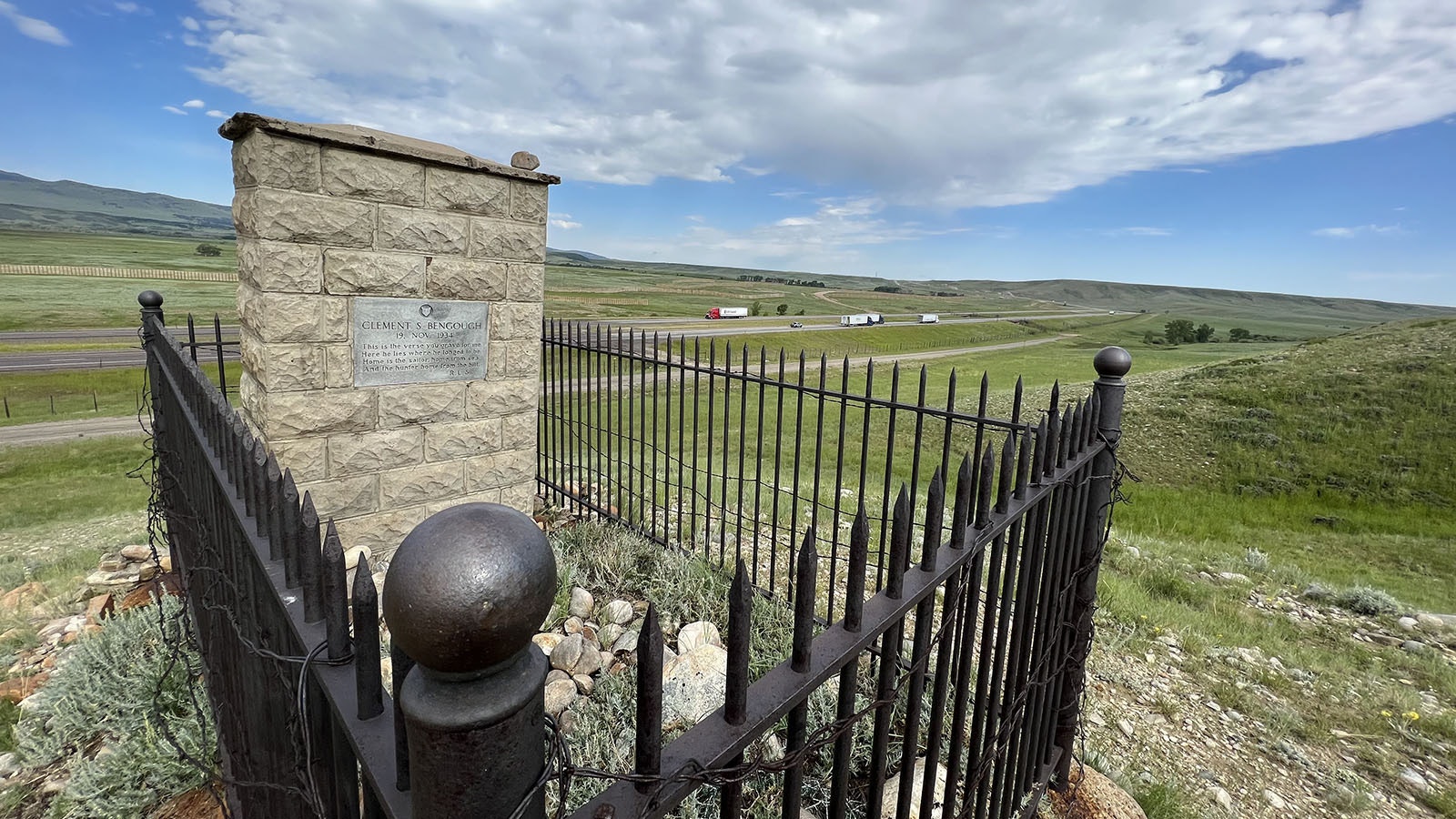 The grave of Clement S. Bengough sits on a hill overlooking Interstate 80 between Laramie and Rawlins.