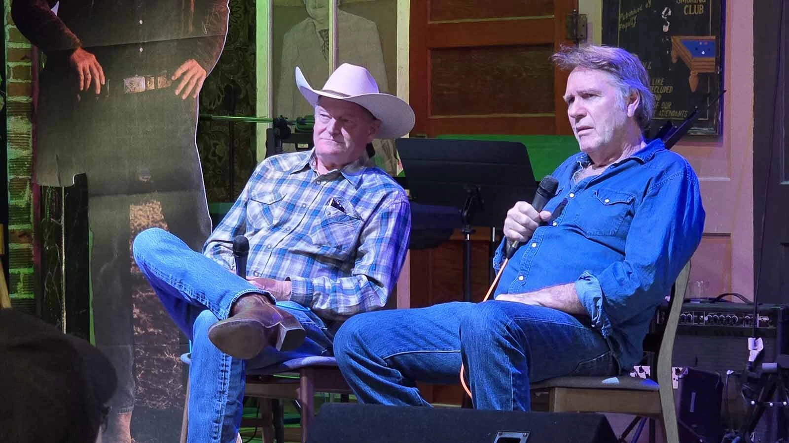 Author Craig Johnson, left, and Sheriff Walt Longmire actor Robert Taylor talk about the fictional sheriff in the books versus Walt Longmire in the television series during the "Two Walts" panel at Longmire Days in Buffalo.