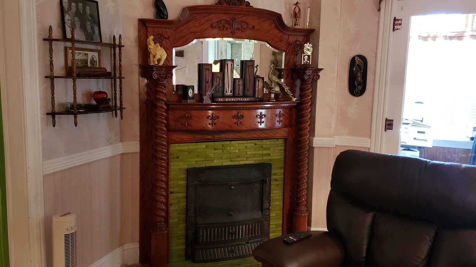 One of the ornate fireplaces at the J.B. Okie Mansion.