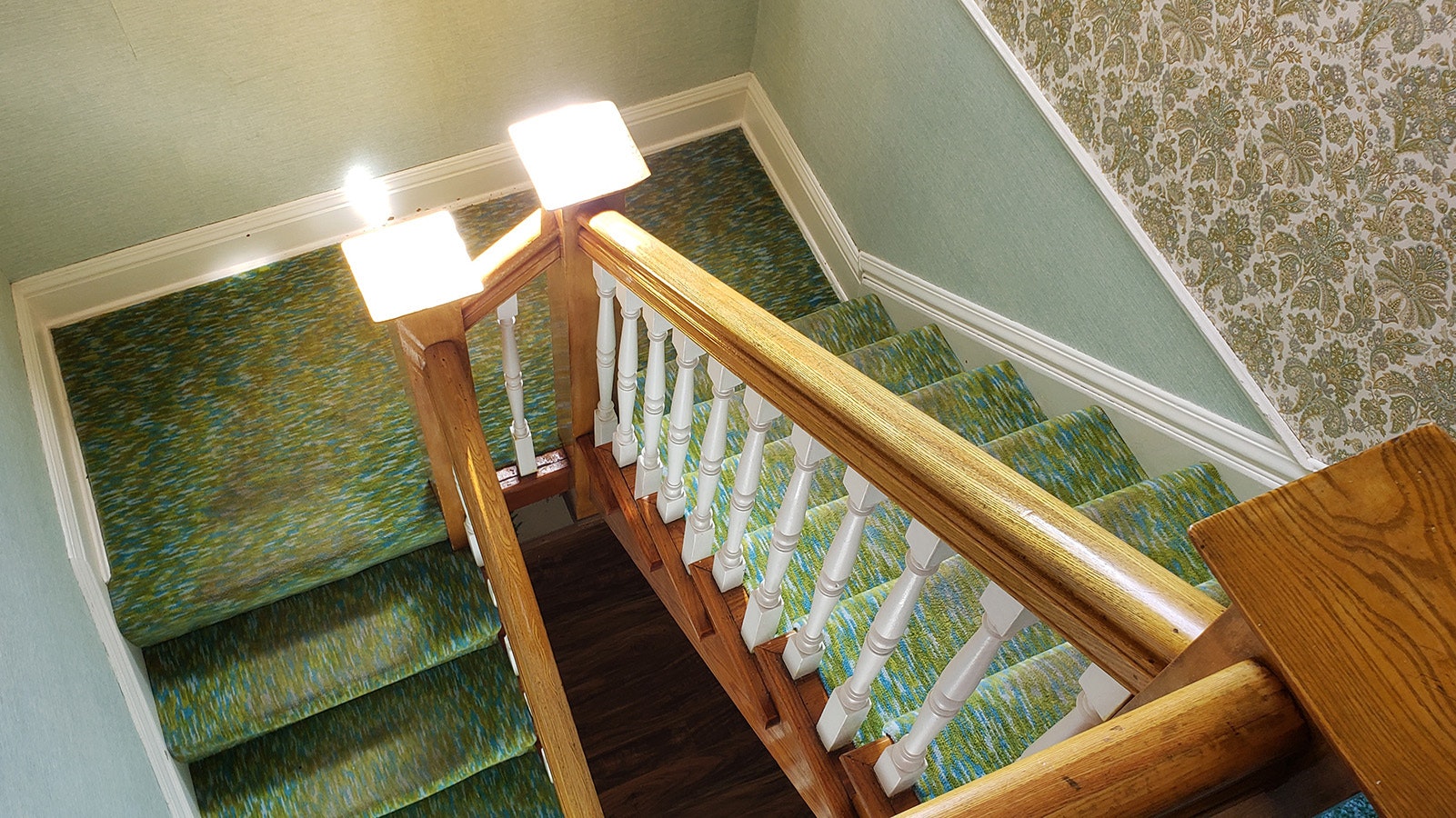 One of two stairwells leading downstairs at the J.B. Okie Mansion.