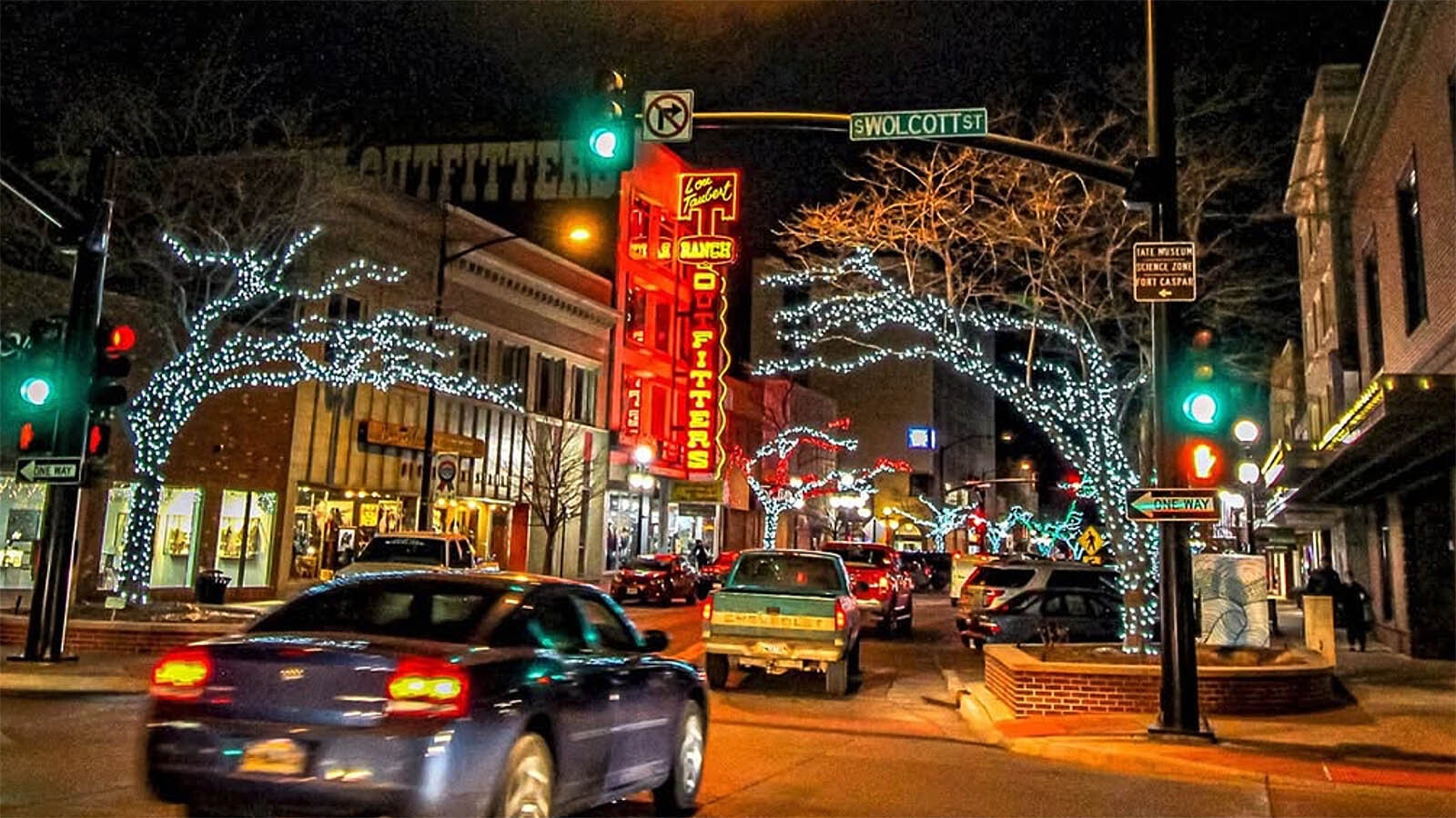 The Lou Taubert sign really stands out at night when its neon in in its full glory.