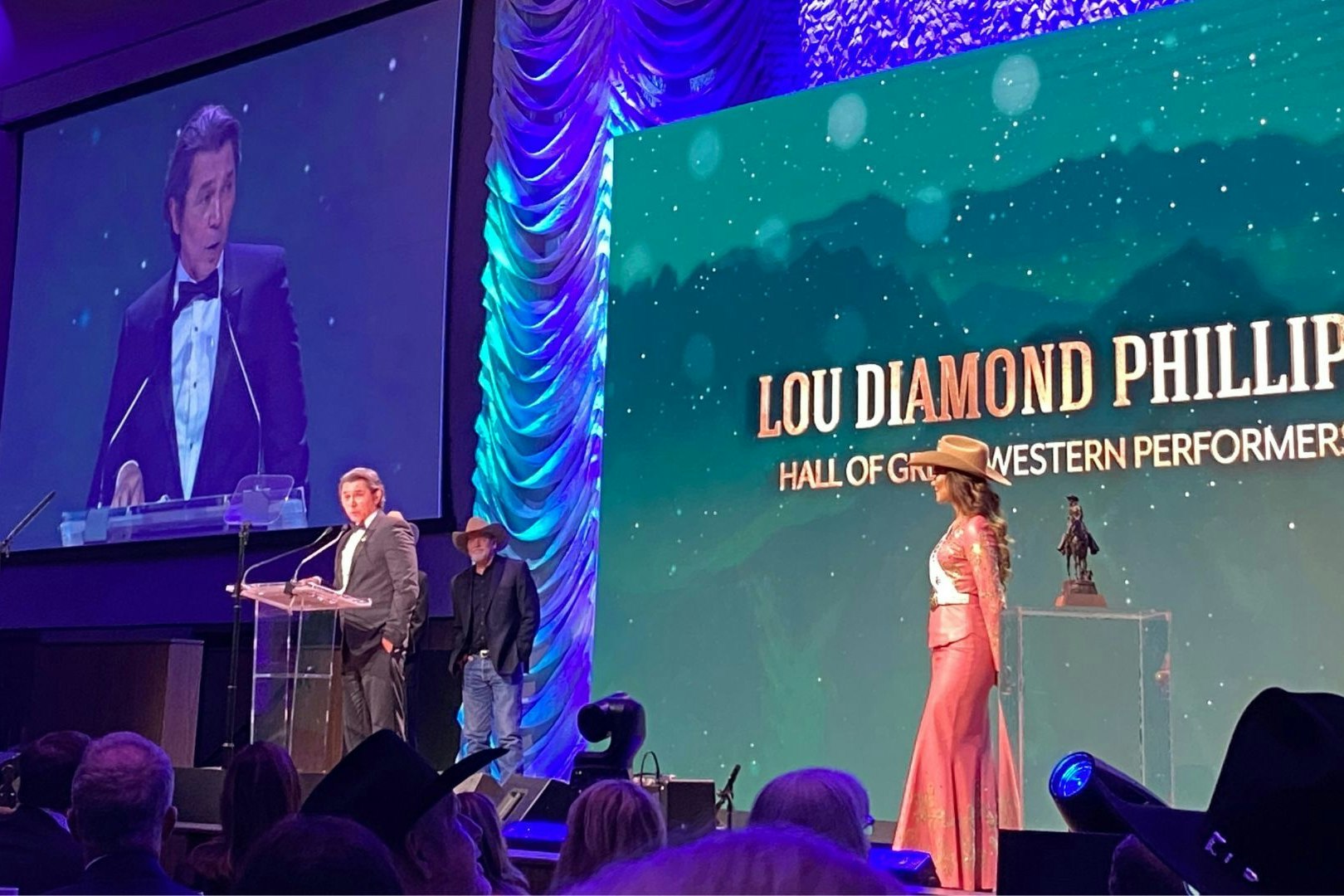 "Longmire" actor Lou Diamond Phillips accepts induction into the Hall of Great Western Performers on Saturday.