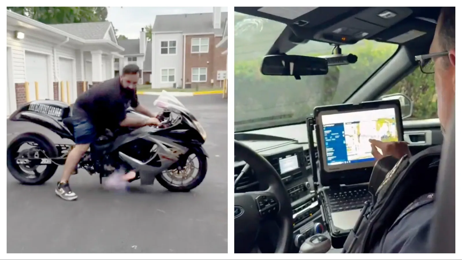 A viral video posted to Magnetic Norse on X.com shows a man revving his motorcycle until it pops, prompting a visit from a police officer who said the noise sensors “triangulated” the sound.