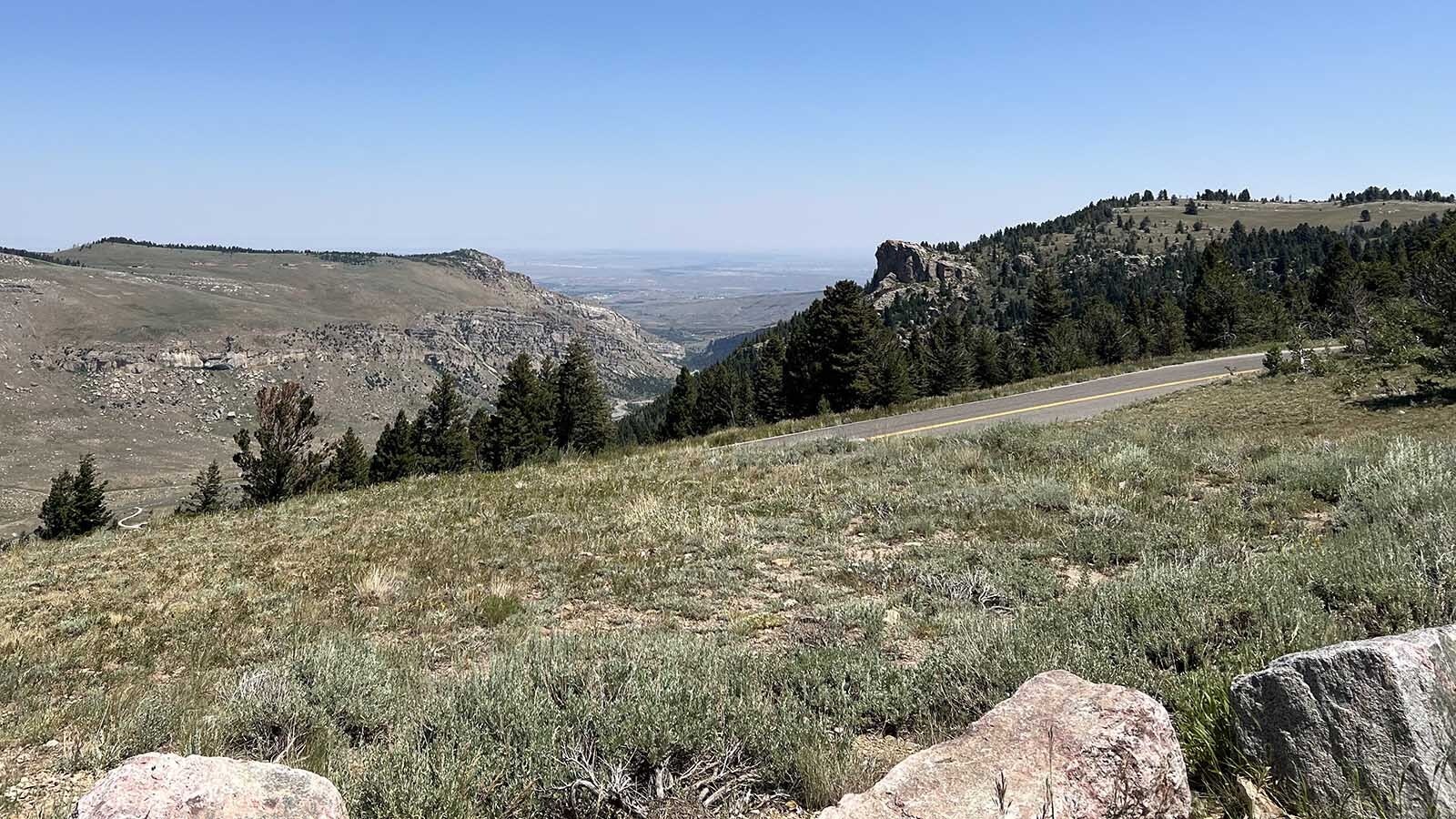 Coming in from the Sinks Canyon side, the Lewis Lake Loop Road near Lander climbs a dizzying set of switchbacks. Thankfully, that section of the road is paved.