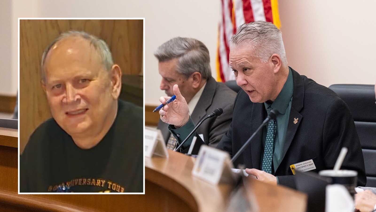 A Wyoming legislative committee chair, Christopher Knapp, R-Gillette, left, booted former House speaker and public records expert Tom Lubnau from a committee agenda, citing Lubnau's confrontational political columns and concerns over maintaining decorum after recent heated legislative meetings.