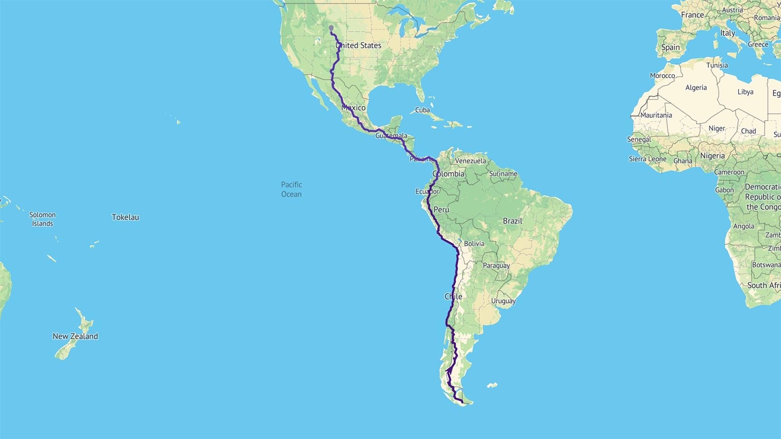 A live map shows Lucy Barnard's progress walking for the tip of South America north to the tip of Alaska. She's now in Lander, Wyoming, making her way to Yellowstone National Park.