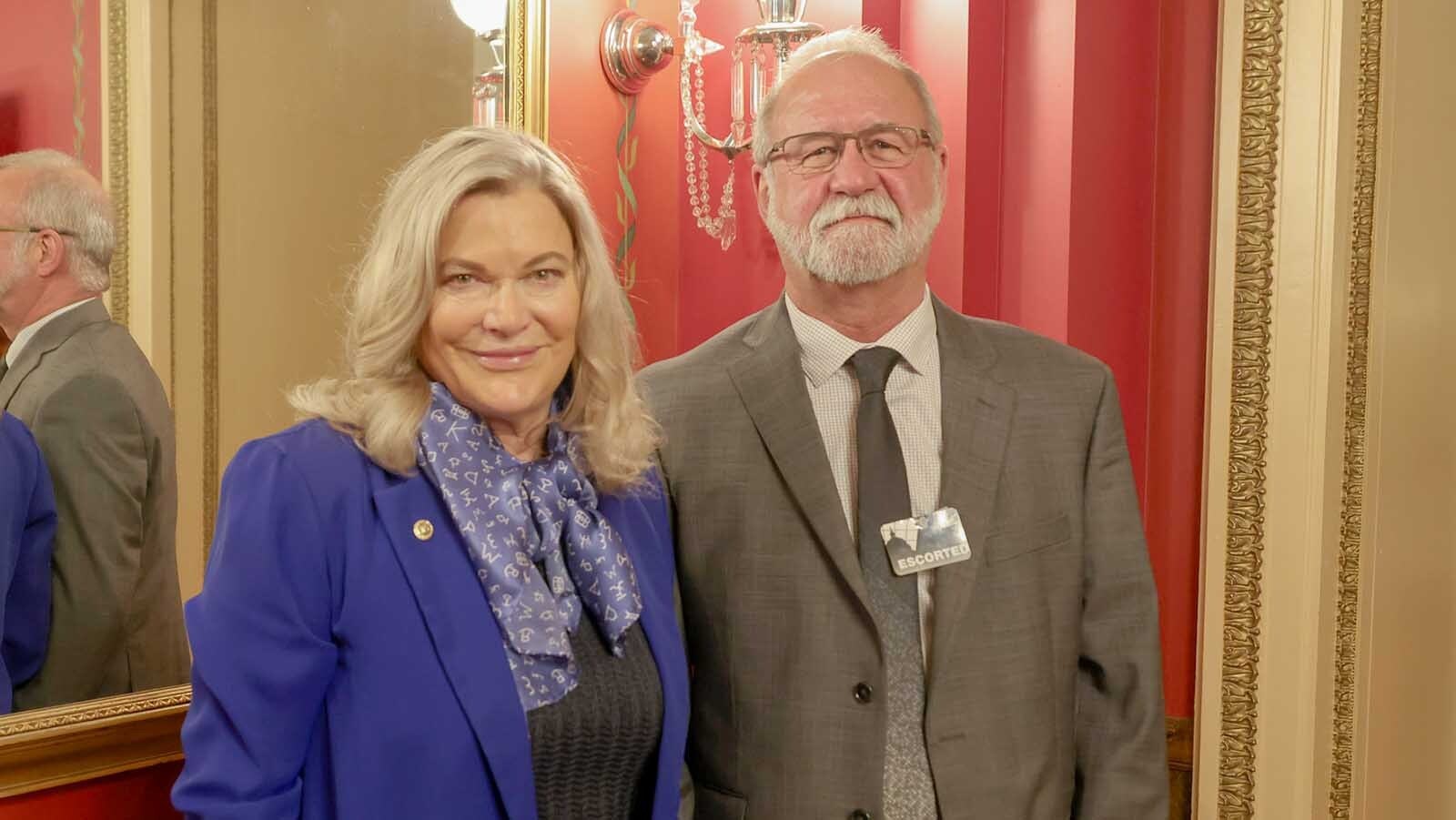 U.S. Sen. Cynthia Lummis, left, and Troy Lake in Washington, D.C., prior to Tuesday night's State of the State address. Lake, the Cheyenne diesel mechanic pardoned by President Trump, was Lummis' guest to the address.