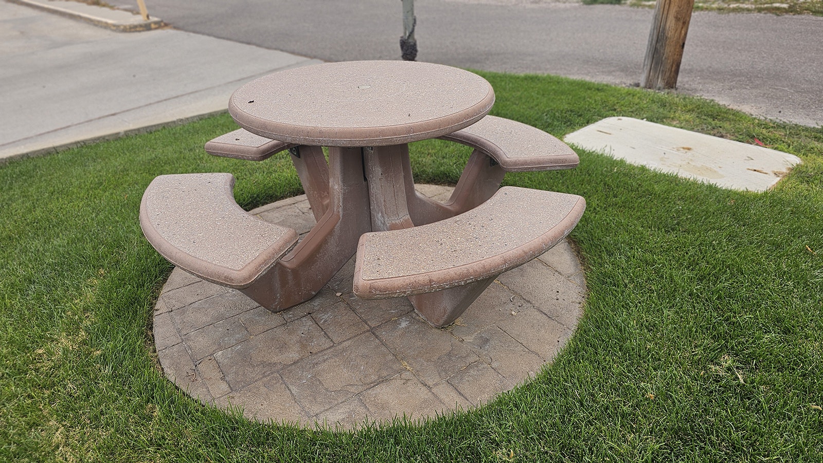 Stone picnic tables are available at the Niobrara County Library in Lusk.