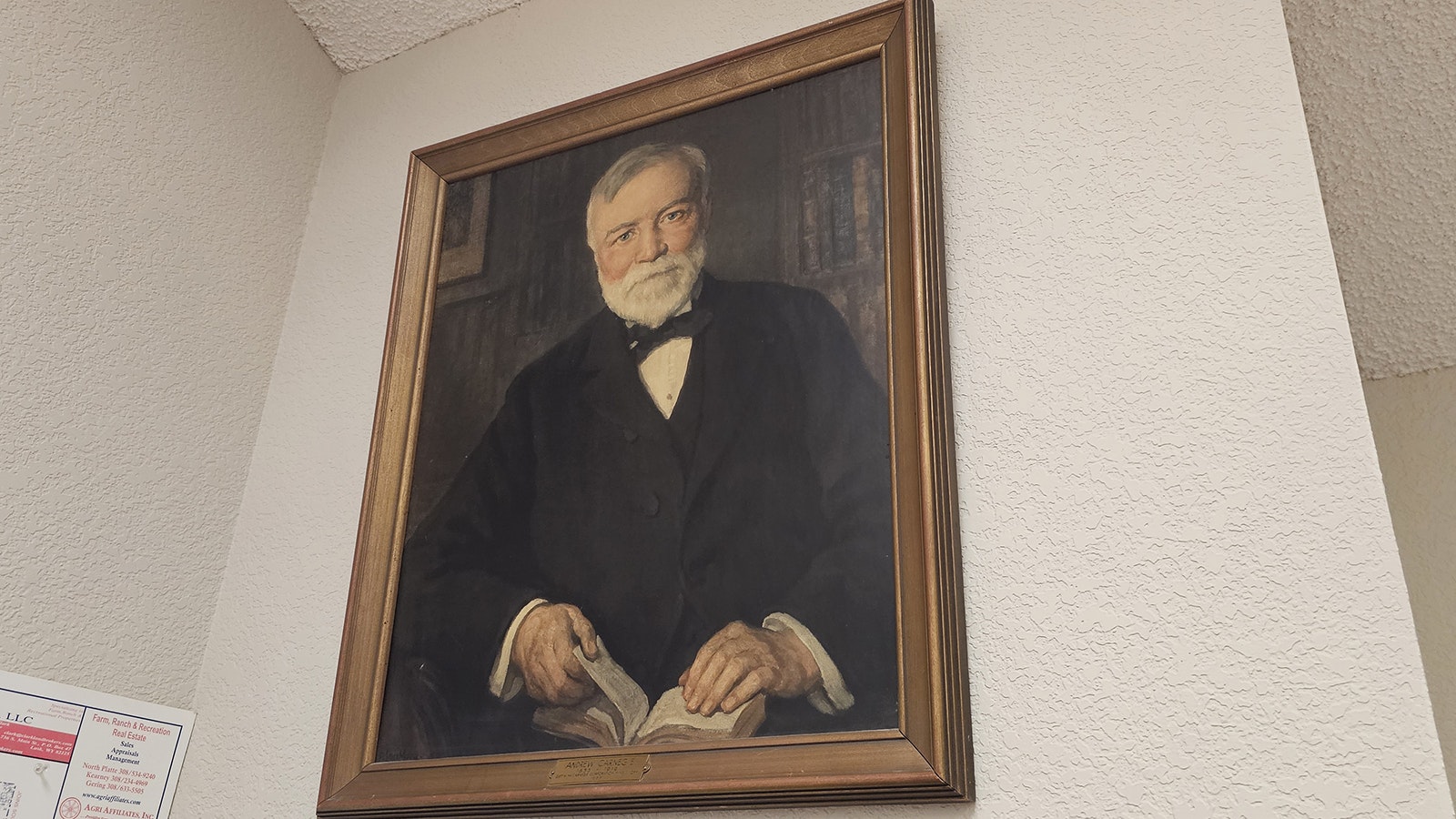 A portrait of Andrew Carnegie in the Niobrara County Library in Lusk.