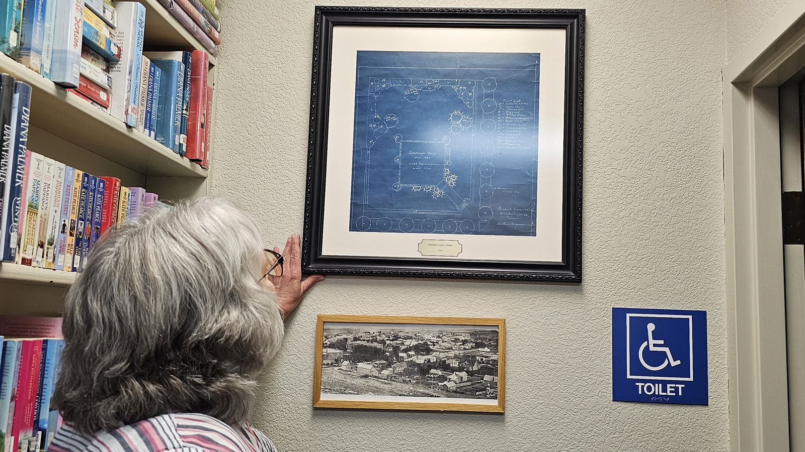 A blueprint of the Niobrara County Library Plans is framed on the wall of the library in Lusk.