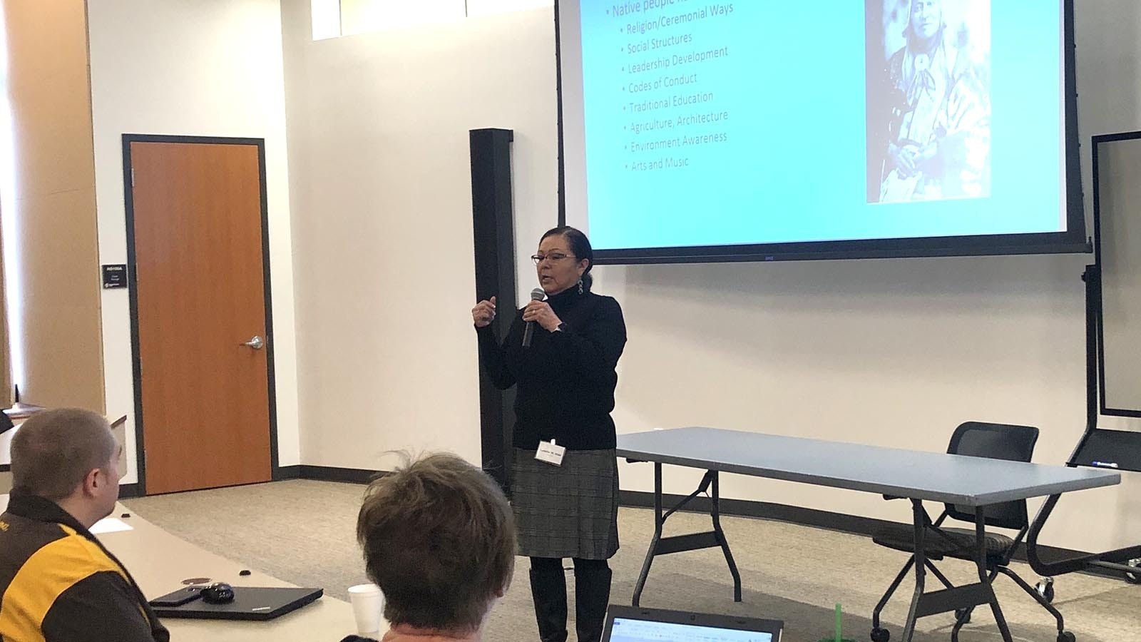 Lynette St. Clair during a Native Education Conference presentation at Central Wyoming College in 2024.