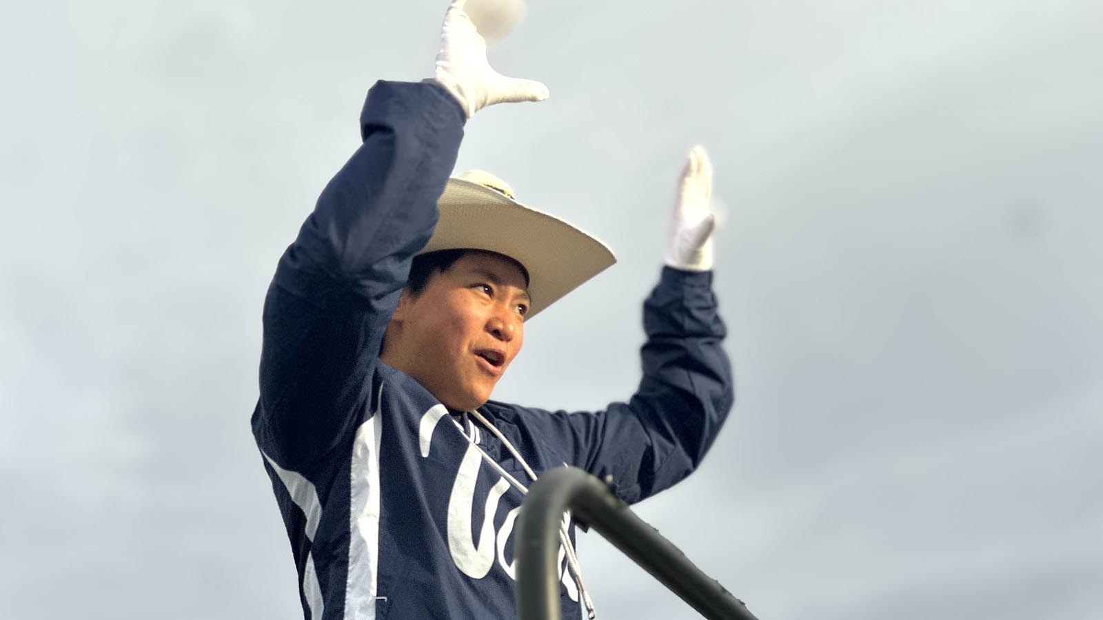 Drum Major Major Dani Espiritu led Montana State’s Spirit of the West Marching Band throughout the spirited game.