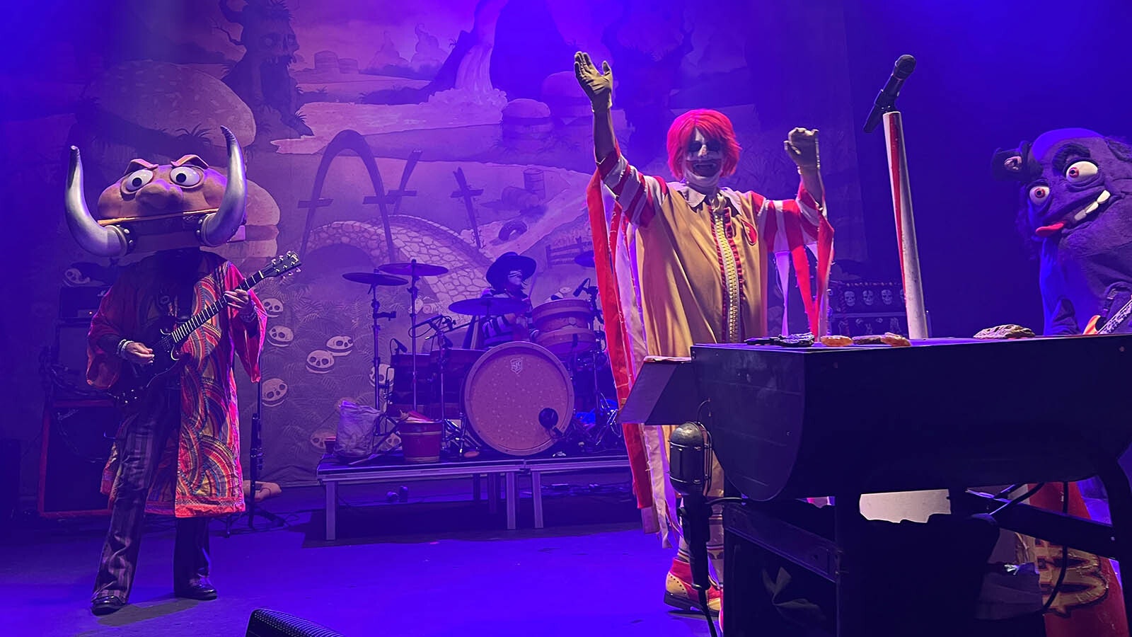 Mac Sabbath singer Ronald Osbourne approaches his center-stage grill as his bandmates – guitarist Slayer MacCheeze, bassist Grimalice and drummer Catburgler – grind out music they call  “drive-thru metal” at The Lincoln theatre in Cheyenne on Wednesday.