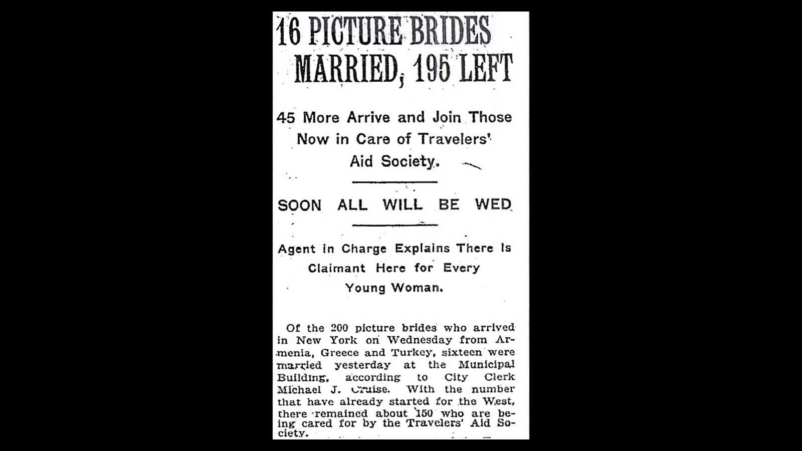 Matrimonial clubs were men were seeking women to marry were popular in early Wyoming, and across the United States. Thiis Aug. 4, 1922, item in The New York Times highlights a batch of brides who came to the U.S. seeking better lives.