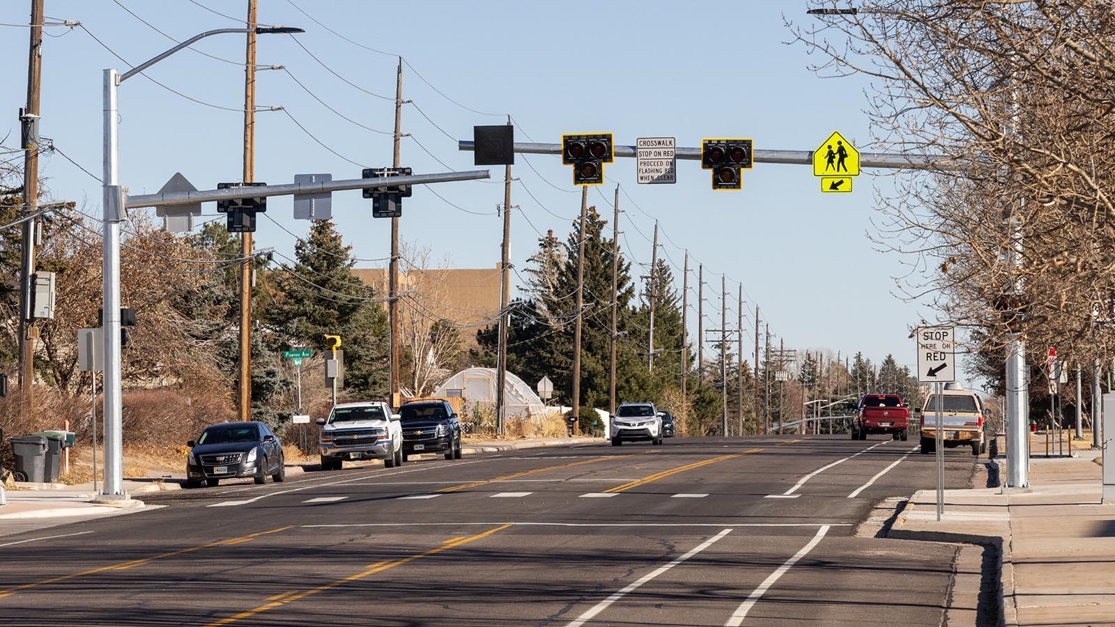 The new School Zone crossing at Western Hills Boulevard and Moccasin Avenue at McCormick Jr. High in Cheyenne.