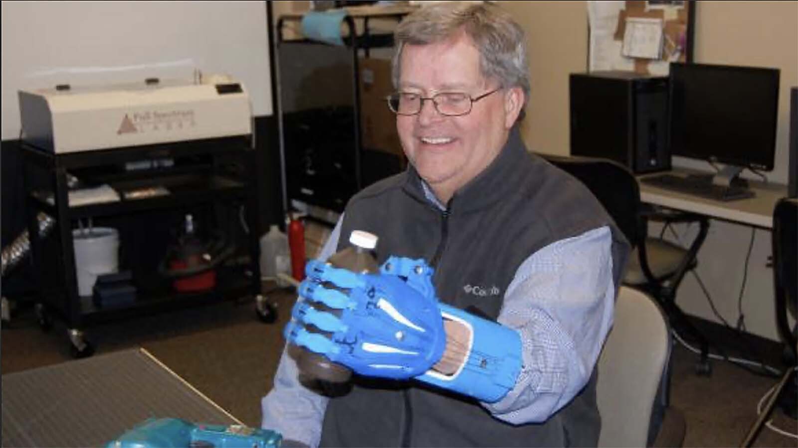 David Maulik of Riverton's Maker Space 307 volunteered to create a prosthetic hand for a local pastor, Scott Jorgenson, through the e-NABLE group that connects people with volunteers who can build the hands. This is just one of many projects that have been made possible with the 3D machines and other emerging technology.