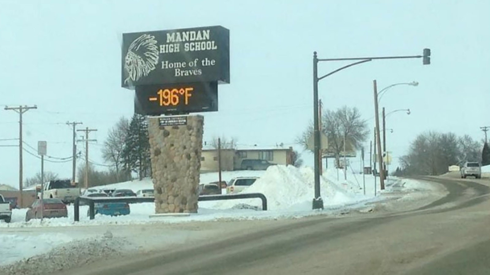 It won't get quite as cold as this sign in Mandan, North Dakota, shows, but windchills will push minues 50 in Wyoming's high country.