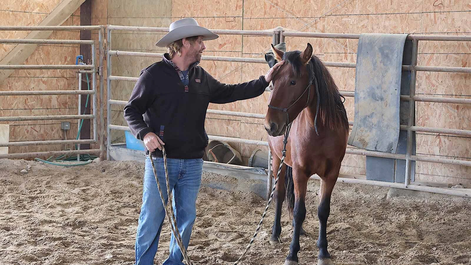 Bryan Mantle gains some trust from a skittish mare.