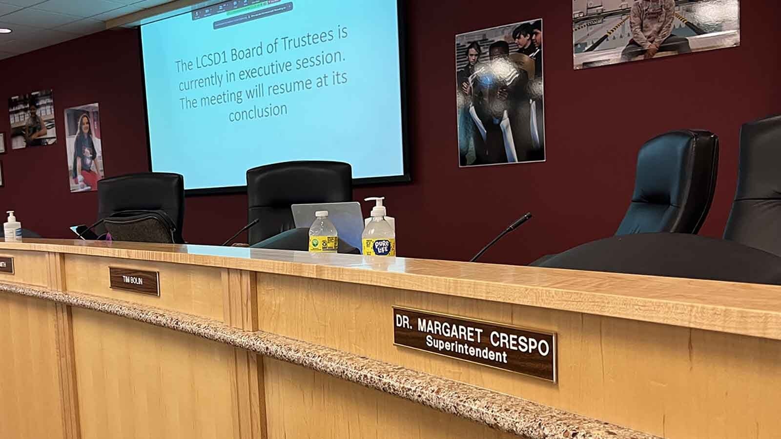 Margaret Crespo was not at Friday's special meeting of the Laramie County School District 1 Board of Education, which met in an executive session, then reconvened and accepted Crespo's resignation.