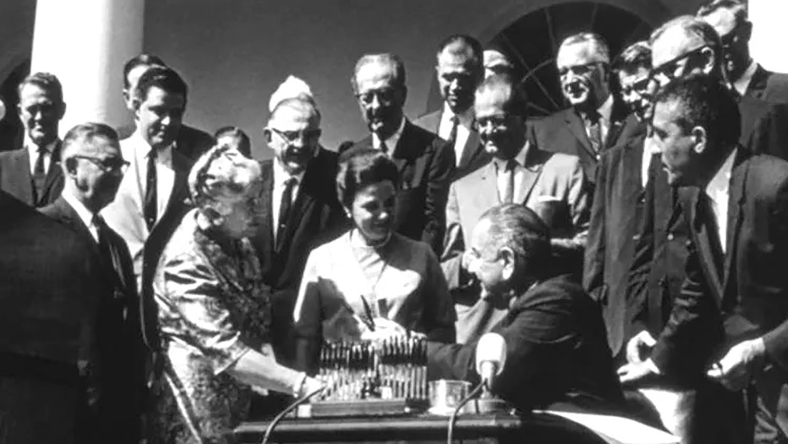 Mardy Murie far left of Lyndon B. Johnson, 36th President of the United States, at the signing of the Wilderness Act in Washington, D.C.