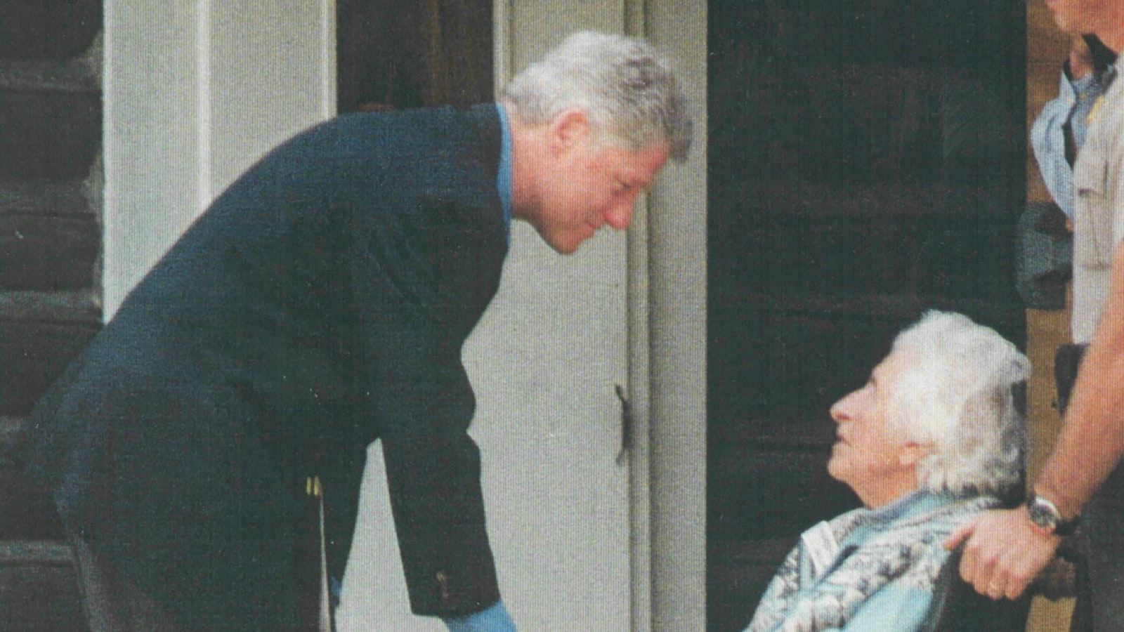 Mardy Murie shaking hands with Bill Clinton, 42nd President of the United States, at Teton Science Schools Kelly Campus in Grand Teton National Park.