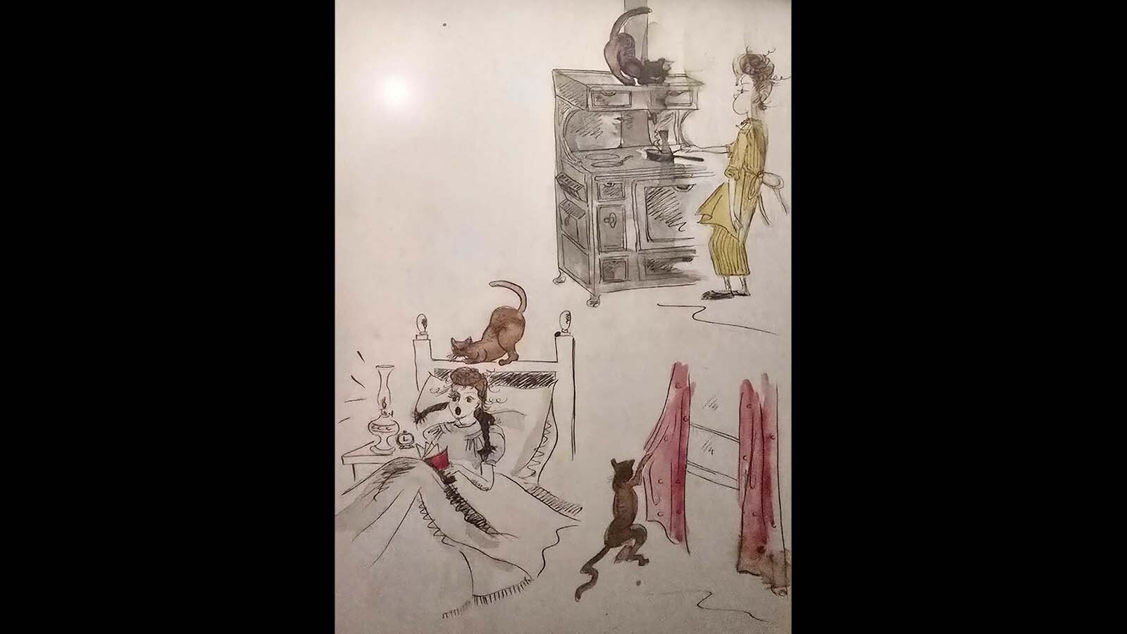 Marion Hageman would send illustrations to her parents to depict her life in the teacherages in Montana.