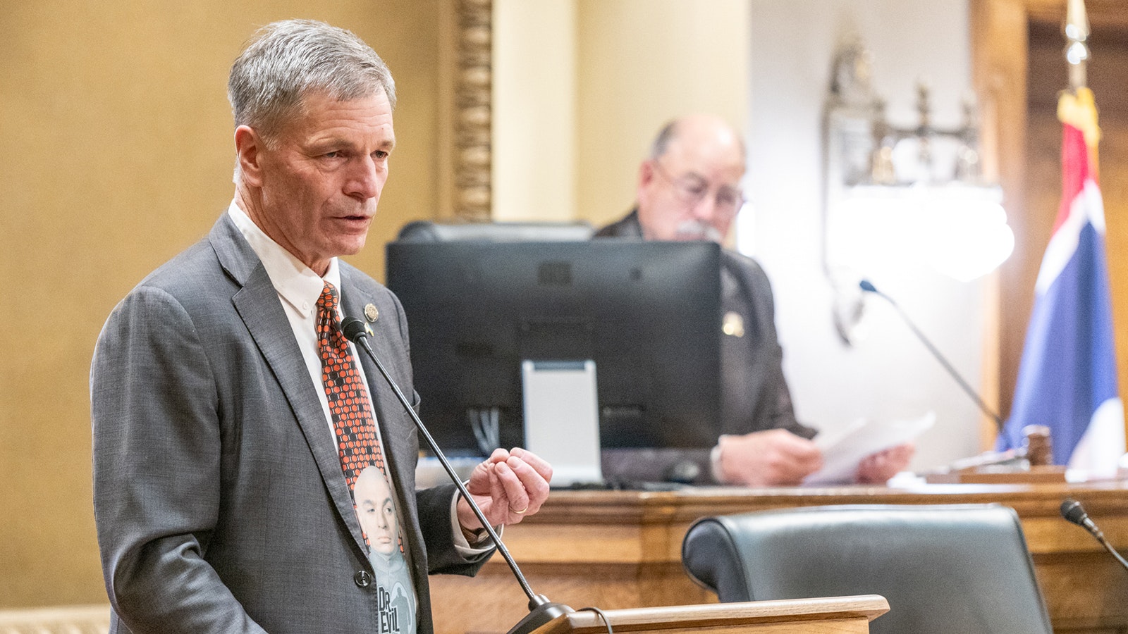 Gov. Mark Gordon addresses the 2024 Wyoming legislative session.