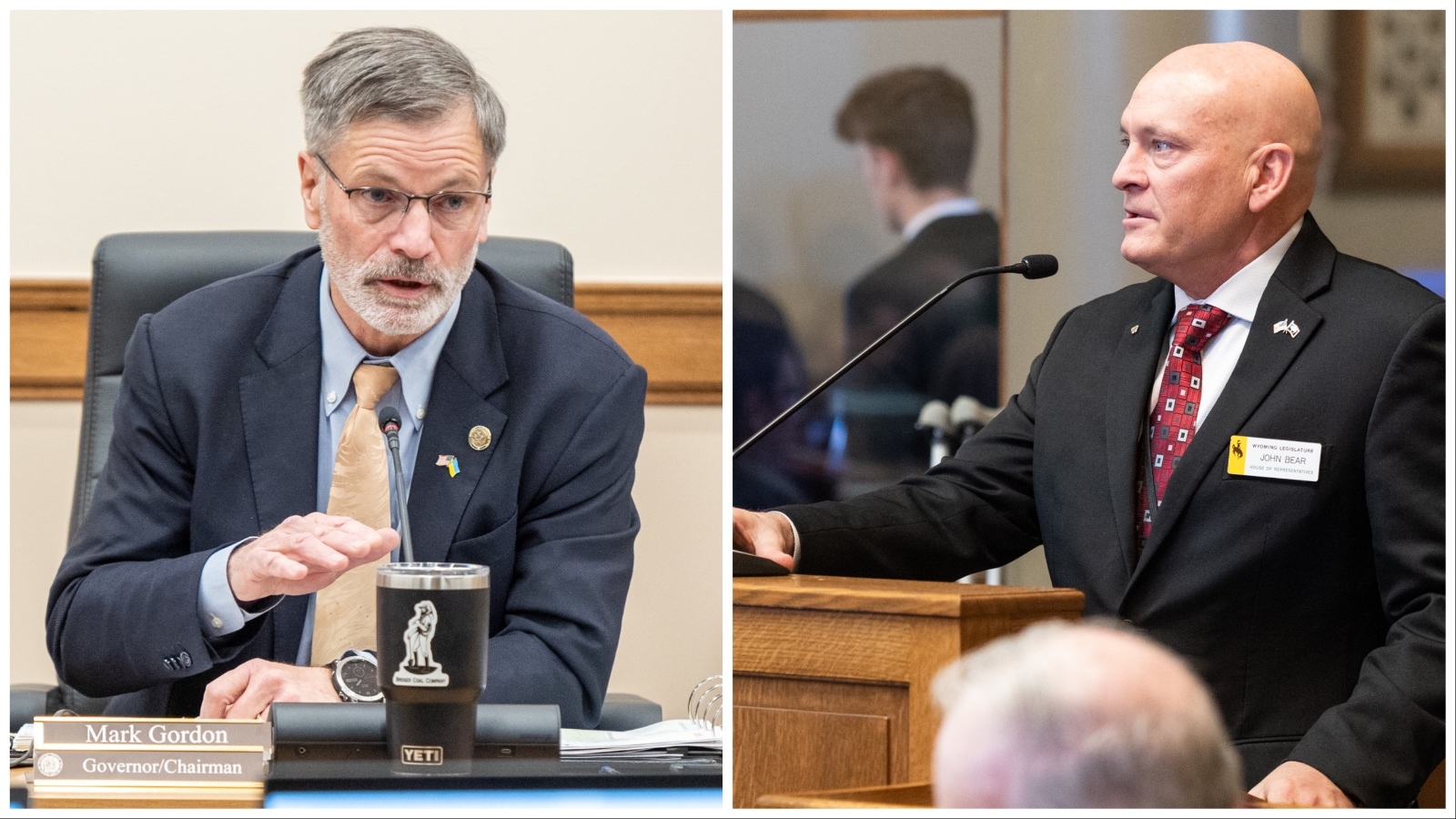 Wyoming Gov. Mark Gordon and state Rep. John Bear.