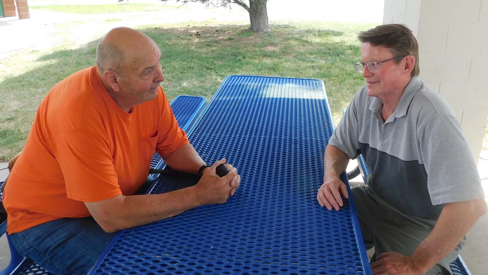 After being shot and left for dead by Mark Corbett more than 40 years ago, Steve Watt, left, has forgiven Corbett, formerly known as Mark Farnham, and lobbied for decades for his release. Today, after being commuted by Wyoming Gov. Mark Gordon in 2023, the two men are committed to sharing their story of forgiveness.