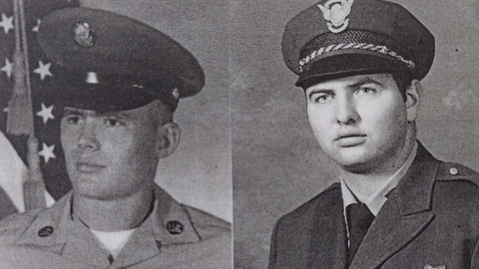 Left, Mark Corbett as a young man in his military photo and Steve Watt, right, in his early years as a Wyoming State Highway trooper.