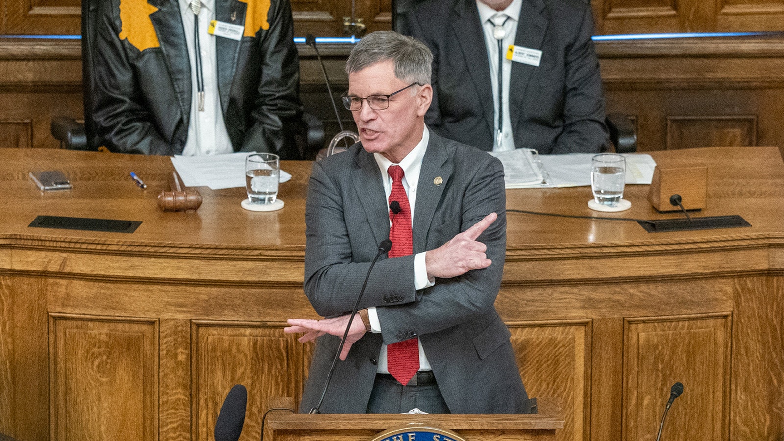 Gov. Mark Gordon addresses the Wyoming Legislature to open the 2024 session.
