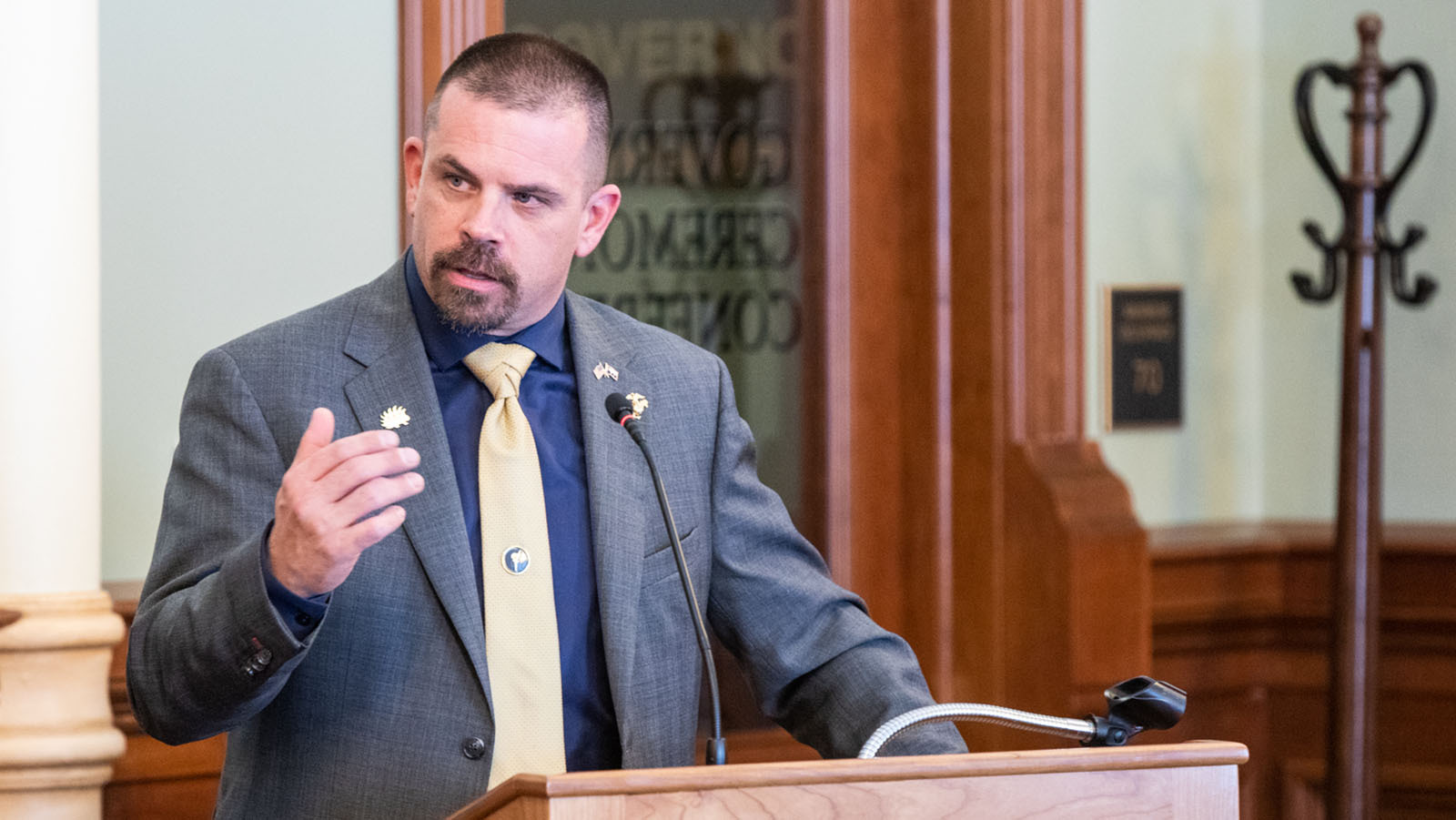 Marshall Burt speaks during the 2022 session of the Wyoming Legislature.
