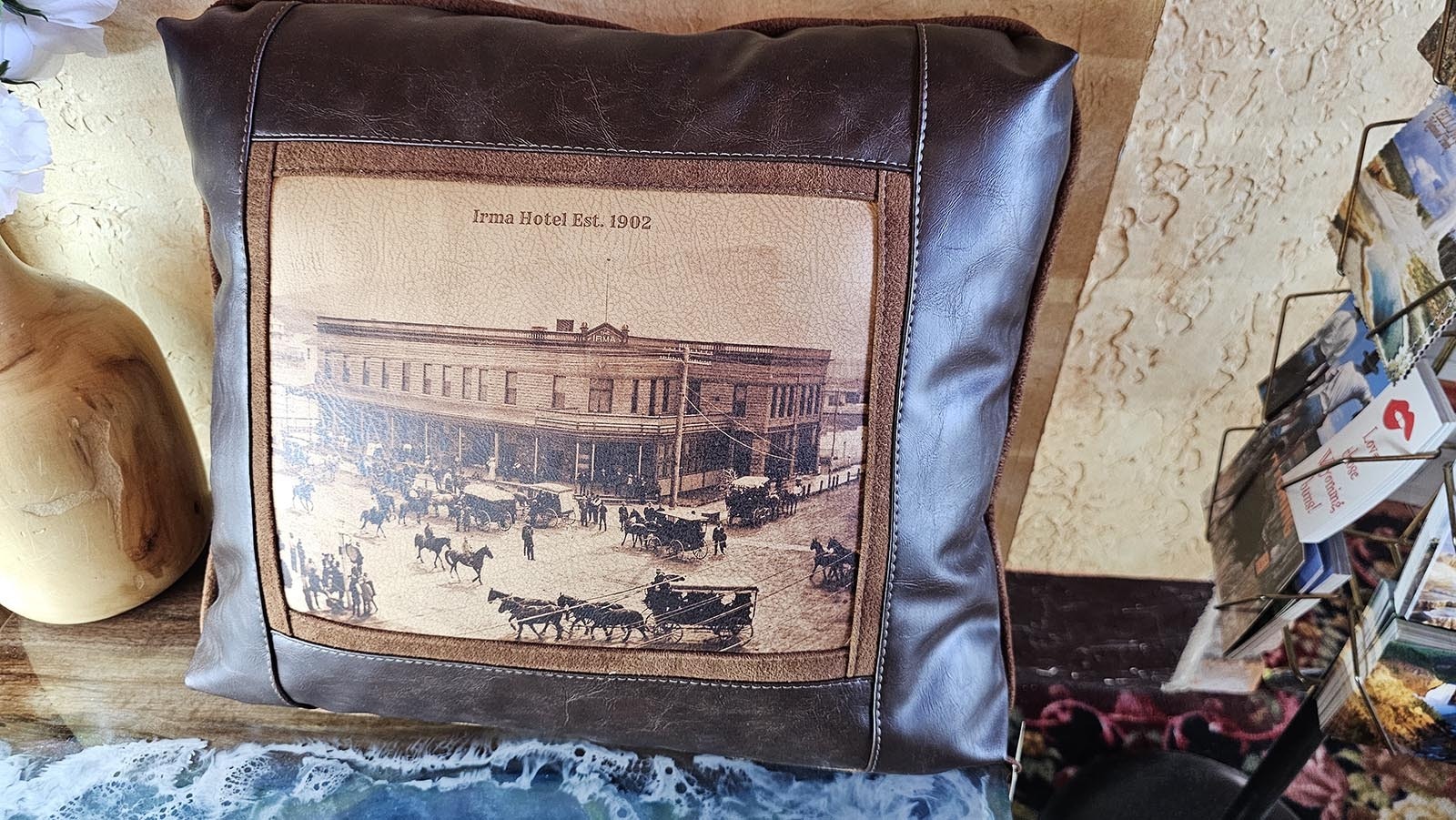 These pillows were custom-made for the Irma Hotel, and are available only from its gift shop.