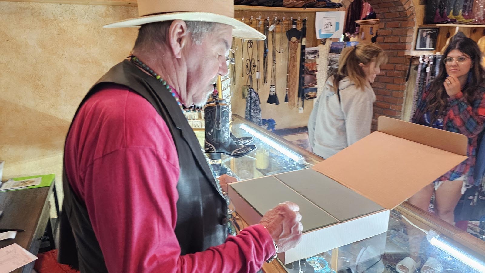 Each custom boot that Scott Wayne Emmerich makes starts with an impression of the boot wearer's feet, made in the foam inside the box. A person steps on the foam and it makes a mold that will be followed in crafting that person's boots.