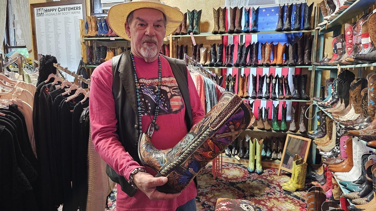 Bootmaker Scott Wayne Emmerich talks about what makes his boots special in the Irma Hotel's gift shop.