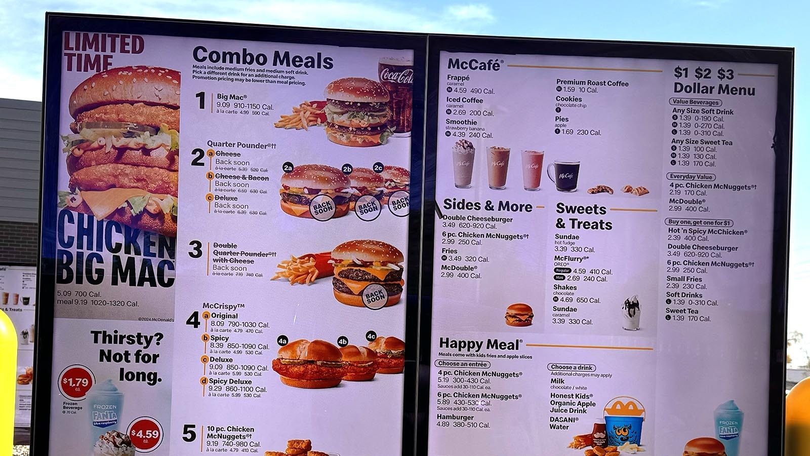 The Quarter Pounders on the drive-thru menu at the McDonald's at 410 S. Greeley Highway in Cheyenne are stamped with "BACK SOON."