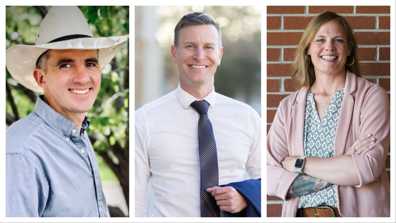 Republican Dan McIntosh, from left, libertarian Ryan Shollenberger, and Democrat Britney Tennant are all running for Wyoming House District 11, one of the state's rare politically "purple" districts.
