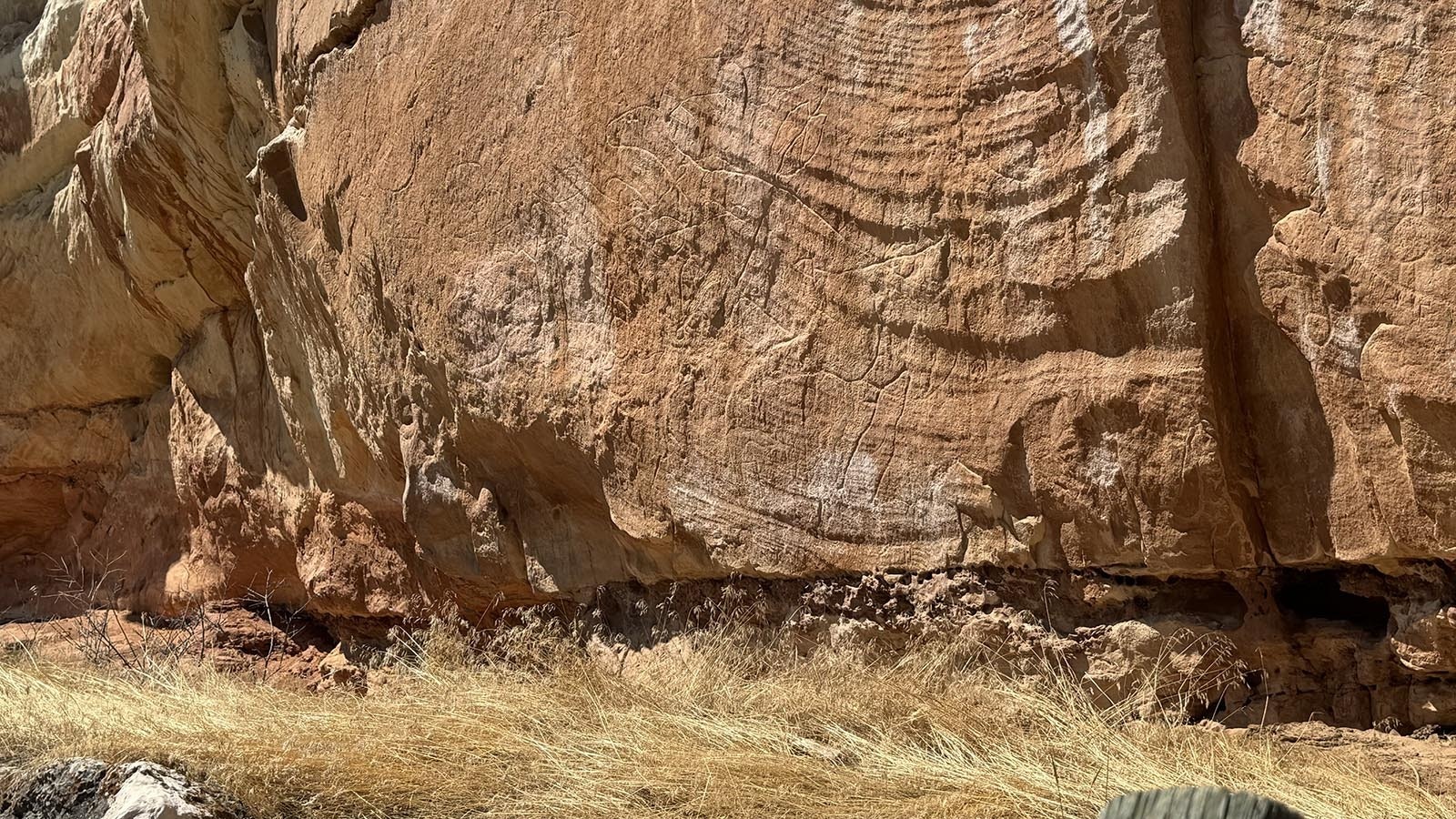 The sandstone cliff side was known for its petroglyphs for decades. The ranchers used it as a natural open corral for their livestock during the winter and it was here that they bulldozed, exposing the rich treasure of artifacts beneath.