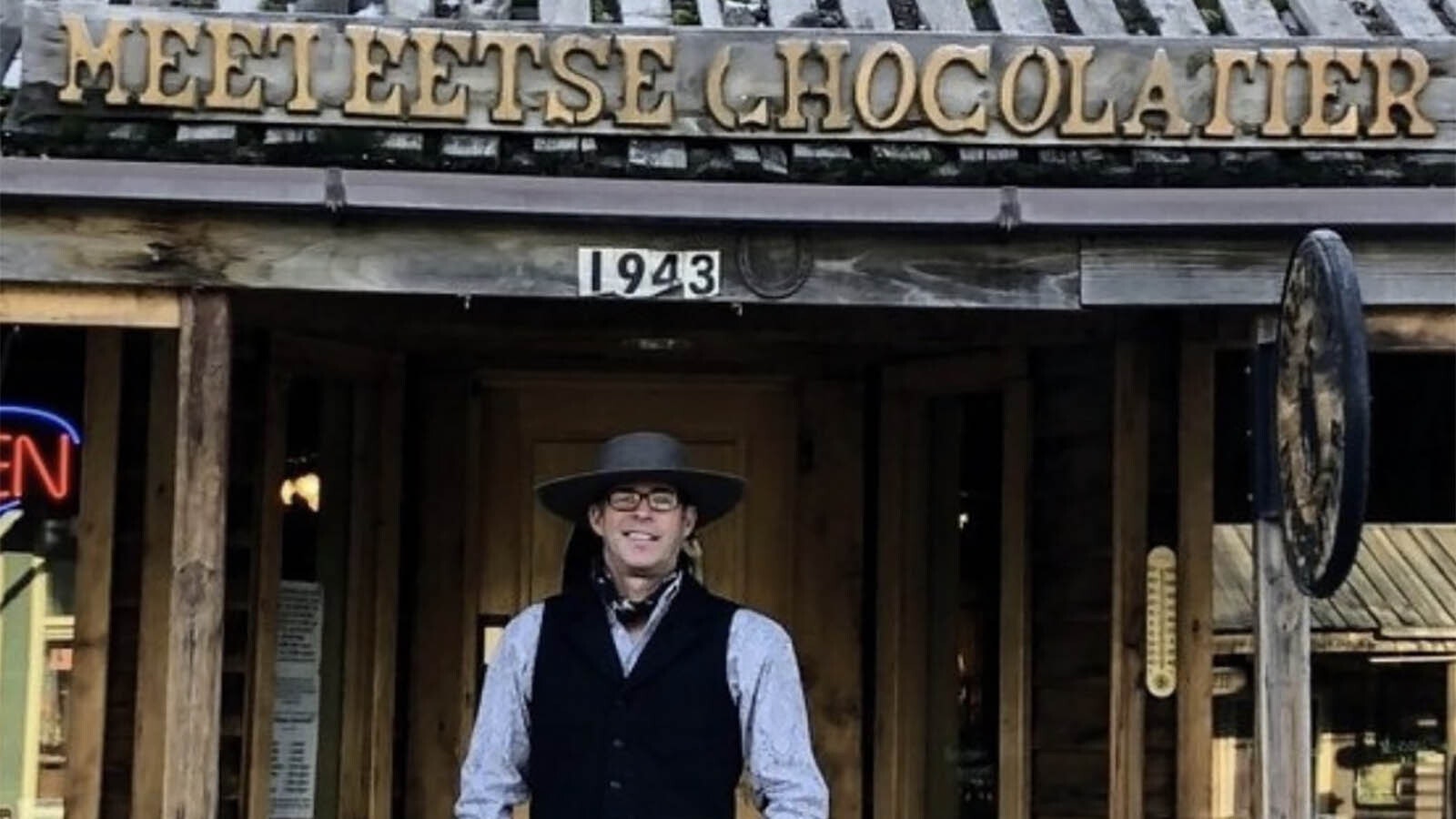 Tim Kellogg, aka the Meeteetse Chocolatier, outside his Wyoming shop.