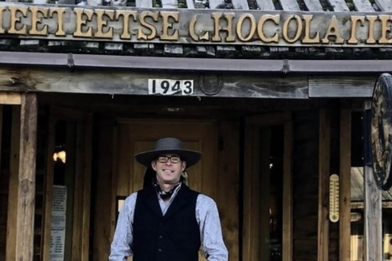 Tim Kellogg, aka the Meeteetse Chocolatier, outside his Wyoming shop.