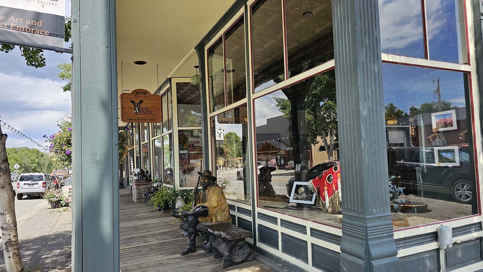 Looking down Meeteetse Main Street from the corner of Meeteetse's Mercantile, constructed in 1898. Revitalizing that corner has been key to efforts to save the tiny town from dying.
